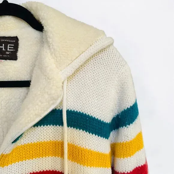 Vintage 80s DHE Sherpa-Lined Hooded Sweater Jacket – Size: Adult M - Picture 5 of 7